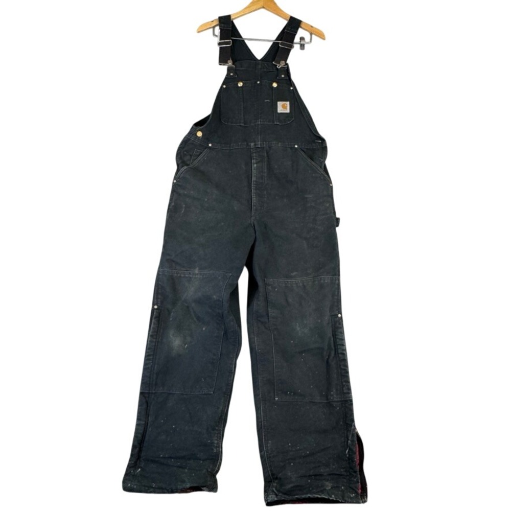 Carhartt R02 Black Duck Quilt Lined Bib Overalls Double Knee Workwear Mens 38x30